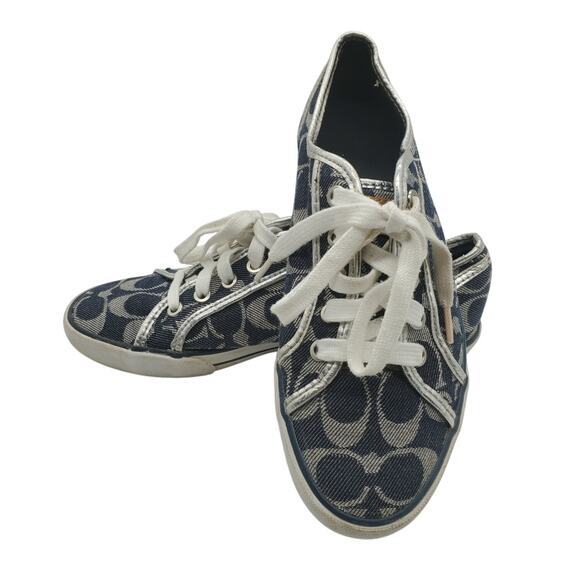 Coach Dee Sneaker Black‎ Signature Logo Lace Up Casual Lace Up Shoes 7.5B - Picture 2 of 9